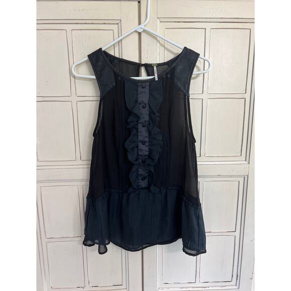 Free People size small sheer sleeveless top blouse with faux leather - Picture 1 of 4